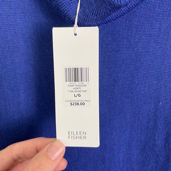 Eileen Fisher | NWT Royal Blue Merino Wool Turtleneck Asymmetrical Hem Sweater - Picture 9 of 11